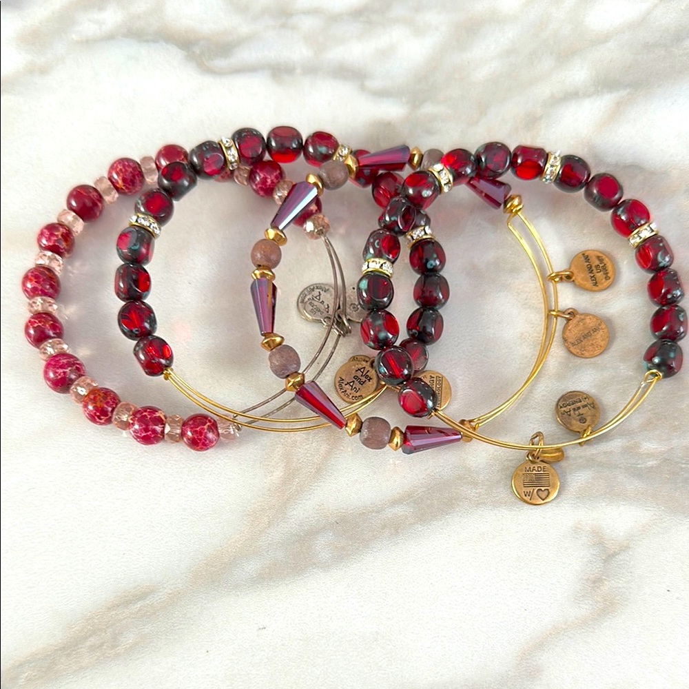 EUC Vintage Alex and Ani 4 Red Beaded Bracelets